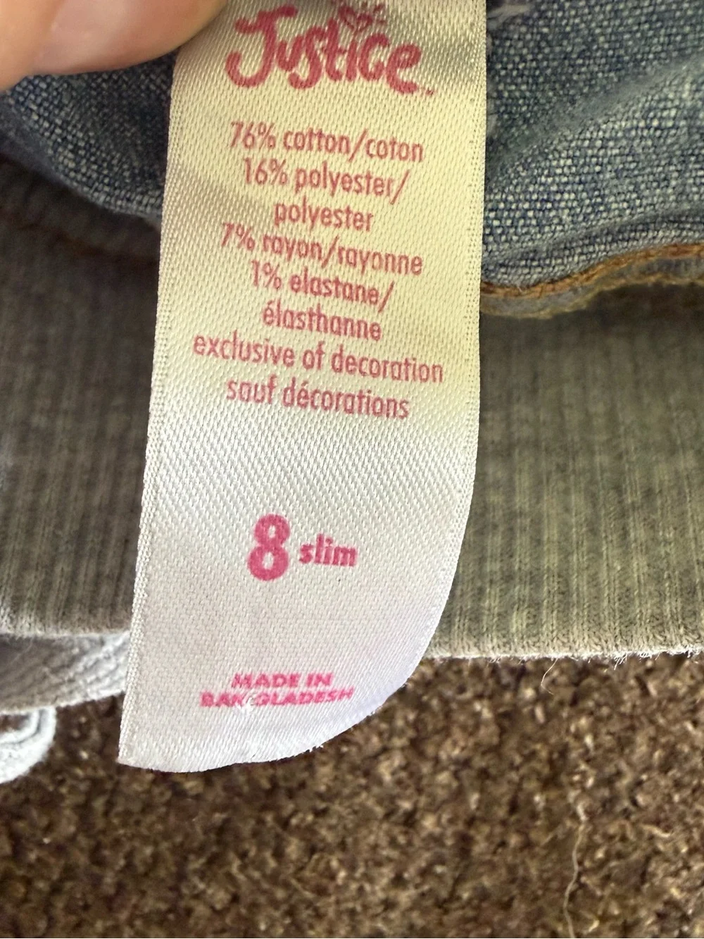 Justice Light Blue Denim-Look Girls Shorts with Gray Ribbed Waist